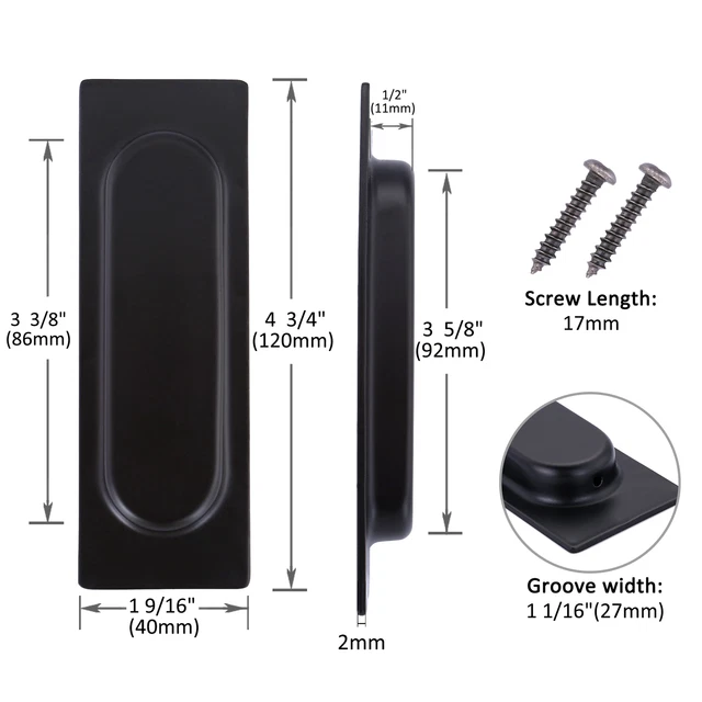 2 pack 4.75" Sliding Barn Door Finger Pull Recessed Kitchen Cabinet Handle Flush 3