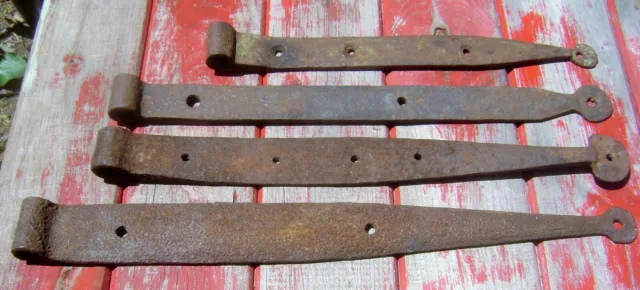 ANTIQUE WROUGHT IRON STRAP HINGES 18th C MAINE BARN