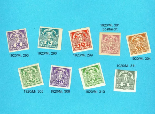 Österreich Zeitungsmarken 1920, Lot 9 Stück
