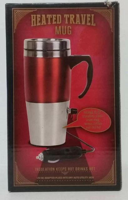 Heated Travel Mug Insulated Portable15 oz Stainless Steel 12V Auto Adapter