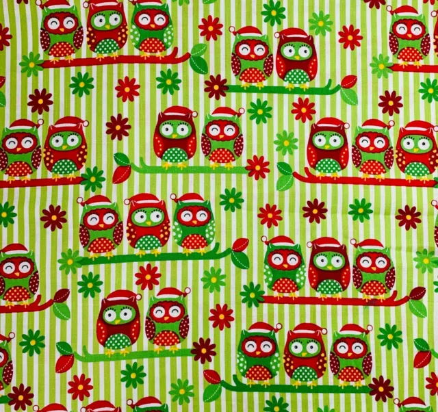 Christmas Owls Cotton Sewing Fabric Quilting Sugar & Spice 110cm x 60cm