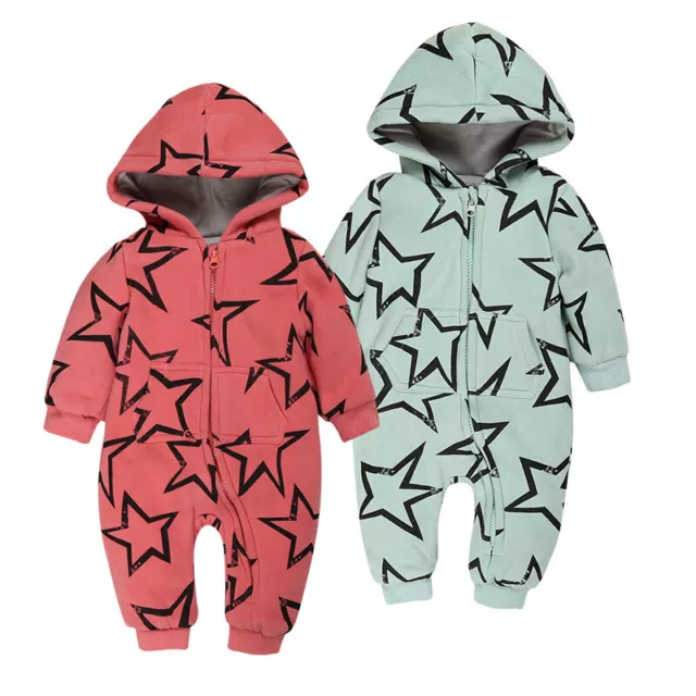 Newborn Infant Boy Girl Warm Romper Hooded Baby Jumpsuit Bodysuit Outfit Clothes