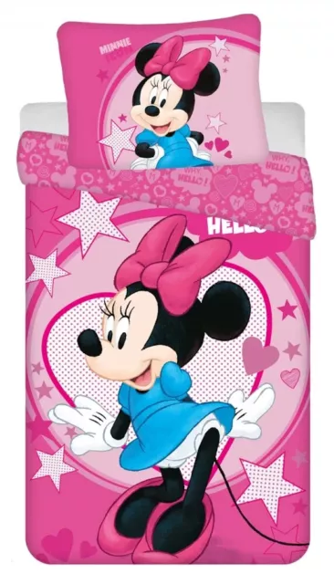 Set Disney letto singolo bambina copripiumino e federa rosa Minnie Mouse Hello!