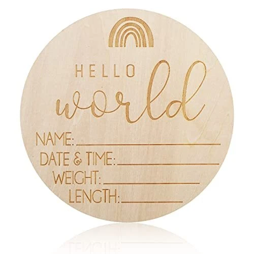 Wooden Baby Announcement Sign, Birth Announcement Sign Round Wooden Newborn
