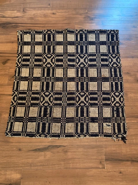 19th Century Woven Coverlet Remnant 32" x 31"