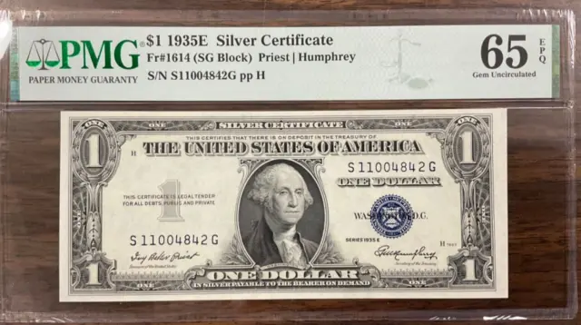 1935E  $1 Silver Certificate Fr#1614 (SG Block) PMG 65 Gem Uncirculated EPQ
