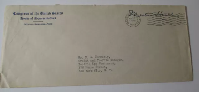 1937 U.S. CONGRESS Official Business Envelope MERLIN HULL Wisconsin COVER