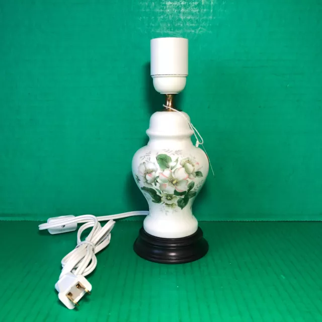 NOS VTG Danish Porcelain Ceramic Table Lamp OrigTag UNUSED Floral White Green 9"