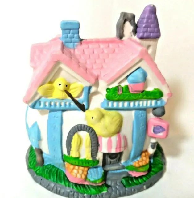 VTG. Easter Village Decor Egg House Pastel Painted Ceramic Home w/ Hearts Birds