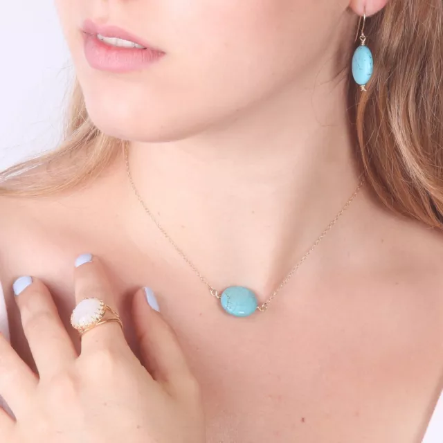 Collier pendentif turquoise perles or 14k chaîne de remplissage bijoux mode