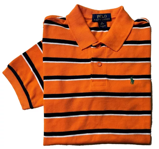 Ralph Lauren Boys Polo T shirt top short sleeve orange stripe age 10 - 12 med