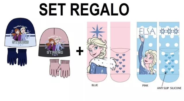 Set Regalo Natale Bambina Frozen Invernale Cappello+Guanti+ Antiscivolo 2 Paia