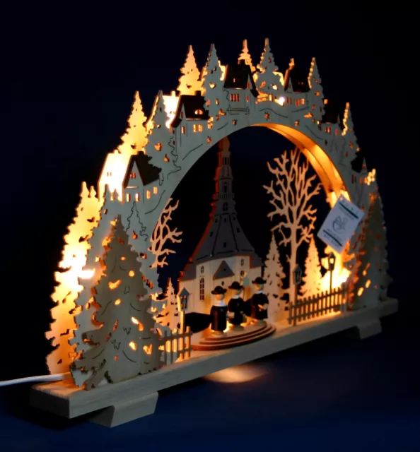 LED 3D-Schwibbogen Seiffener Kirche 52x32cm Erzgebirge Lichterbogen Seiffen