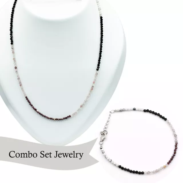 Natürlich Multi Edelstein Perlen Halskette & 2 MM Perlen Armband für Damen