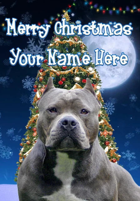 American Pit Bull Terrier Dog Merry Christmas Xmas Personalised Card A5 TM184