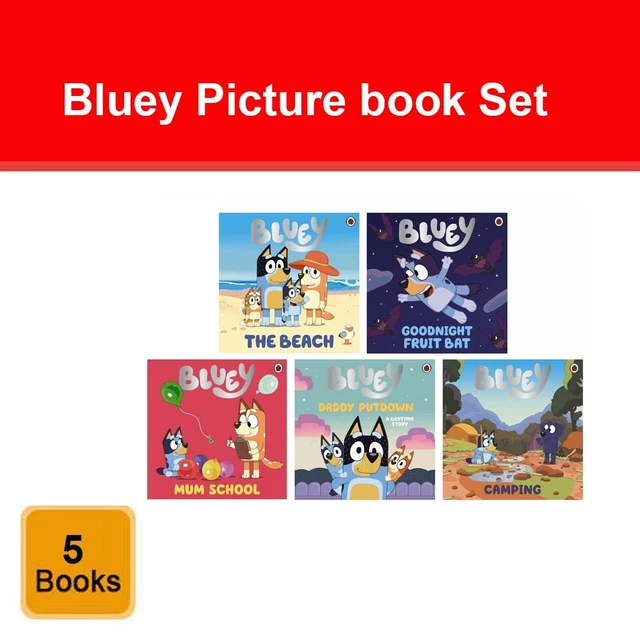 BLUEY 5 PICTURE Book Story Collection Set The Beach,Goodnight Fruit Bat ...