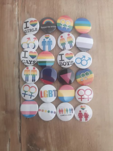 Pack Lot Badge Pin Button Retro Vintage Symbole LGBT Gay Lesbian Rainbow *24