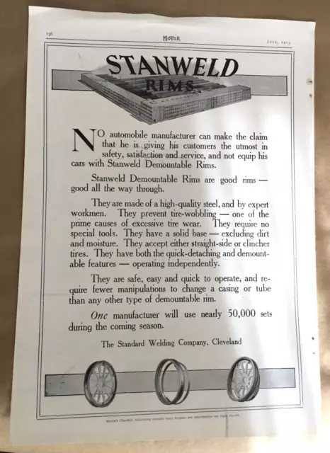 Stanweld tire rims car ad 1913 original vintage 1910s print retro art illus auto