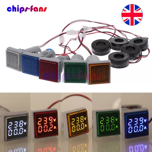 AC 60-500V 0-100A 22mm 3 in 1 Voltmeter Ammeter LED Light Digital Volt AMP Meter