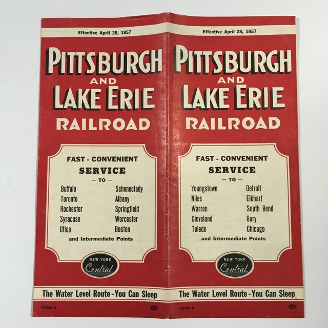 NEW YORK CENTRAL Public Timetable Pittsburgh Lake Erie Railroad April