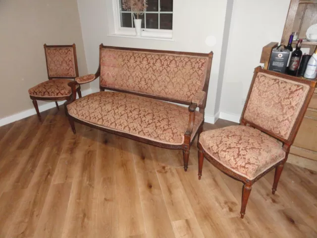 Beautiful hard carved mahogany Antique sofa & 2 chairs.