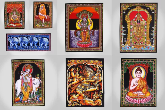 50 Piece Indian Handmade Small Tapestry Lord Wall Hanging Cotton Boho God Poster