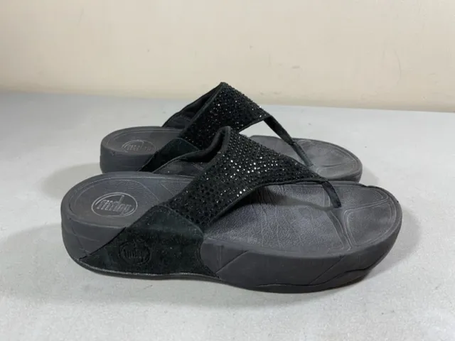 Fitflop Women's 301-122 Black Embellished Thong Sandals Size 7