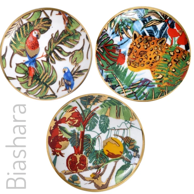 Tropical CERAMIC DOOR KNOBS Leaves Birds Cupboard Handles Cabinet Drawer Pulls