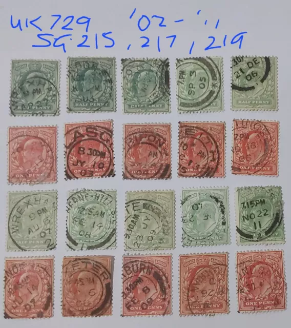 GB KEVII 1/2d SG215 & 217, 1d SG219, CDS 1 for each year 1902 to 1911 (UK729)