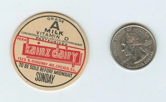 KAINZ Dairy . 1523 N Ridgeway Ave Chicago Illinois . Sunday Milk Cap