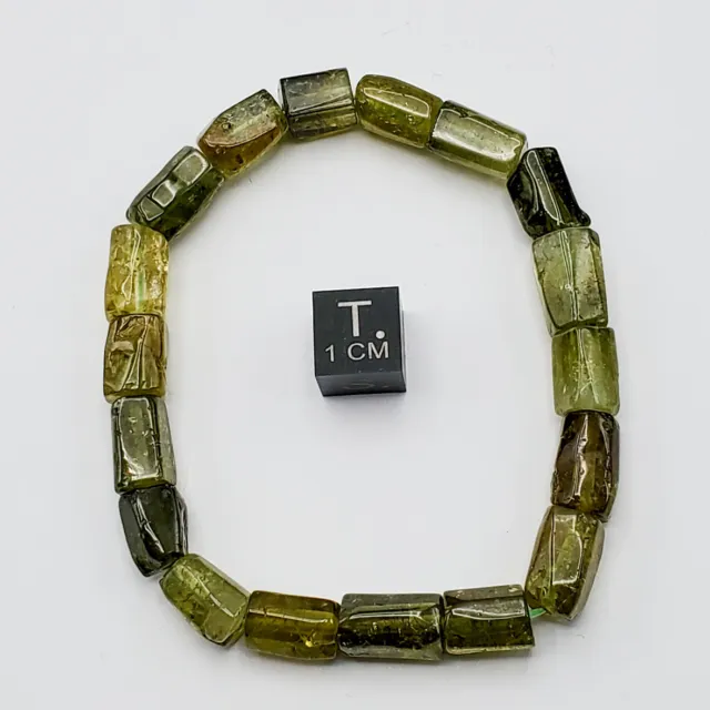 Green Garnet Elasticated Bracelet With 7mm Freeform Tube Beads