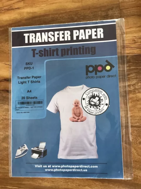 20 x A4 Iron On T-Shirt Transfer Paper For Light Fabric - For Inkjet Printer