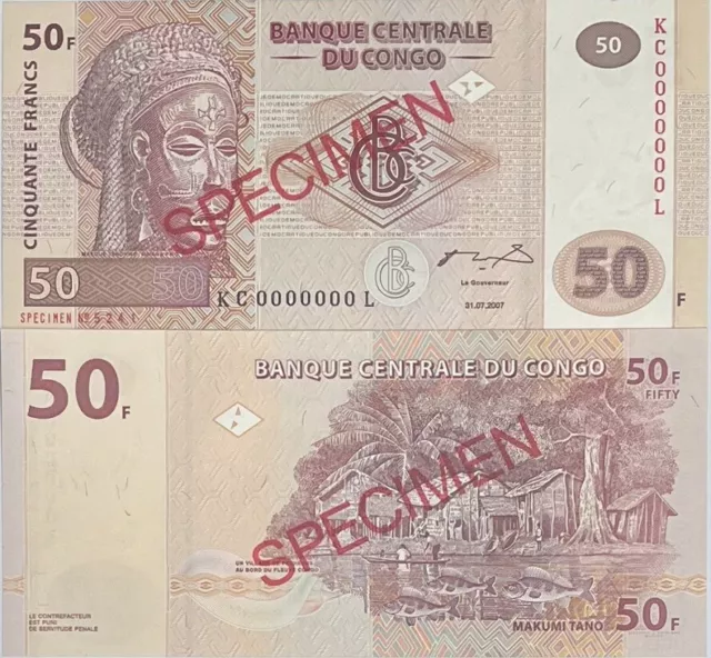 Congo 50 Francs 2007 P 97 KC-L Specimen UNC