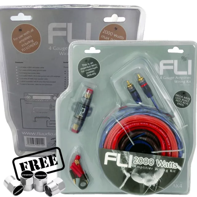 FLI Car Complete Amplifier Wiring Kit with Fuse Holder 4 Gauge 2000W AK4 + Caps✅