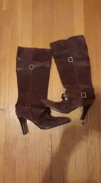 Calvin Klein  Genuine Brown Suede Knee High  Women's Boots Size 8 high heel