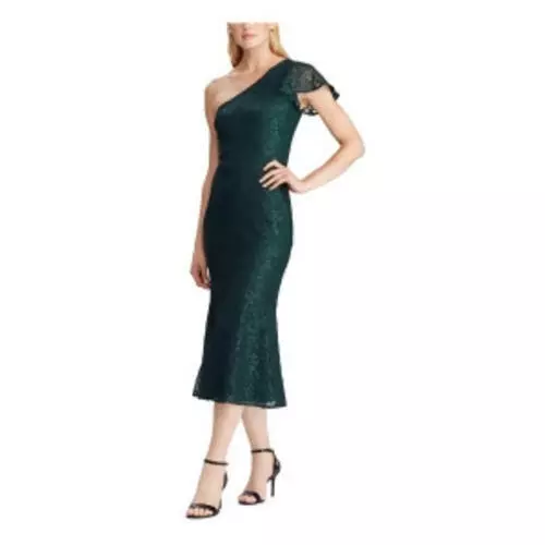 $245 Ralph Lauren Sequined Cap Sleeve Neckline Midi Mermaid Dress Green Size 10