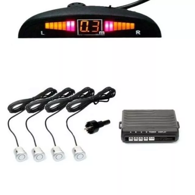 Set 4 Capteurs de Stationnement Voiture SUV Écran LED Buzzer Gris Argent