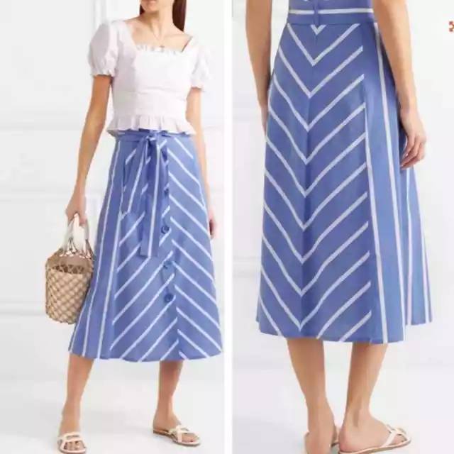 Maje Janine Bleu Striped Midi Button Skirt