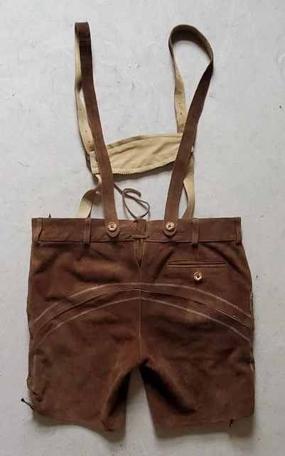 PANTALONI IN PELLE vintage da uomo 42 vita marrone camoscio bavarese gilet - indossati una volta 2