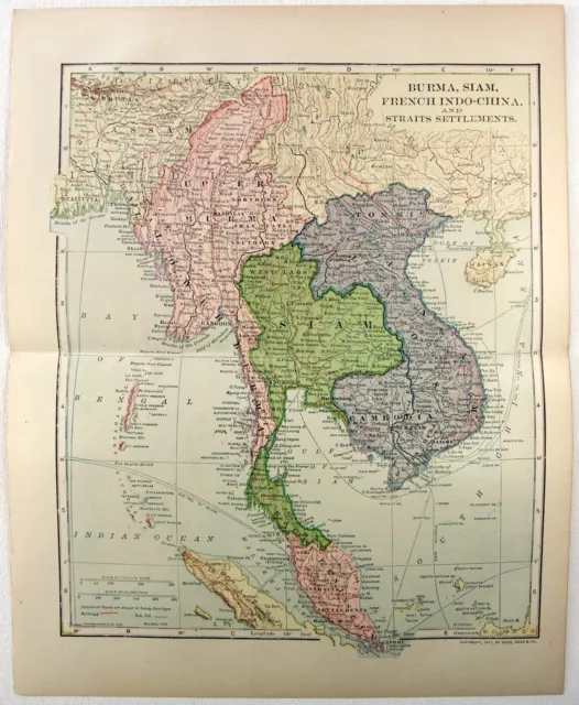 Southeast Asia - Original 1910 Dated Map by Dodd Mead, Indochina Vietnam Siam