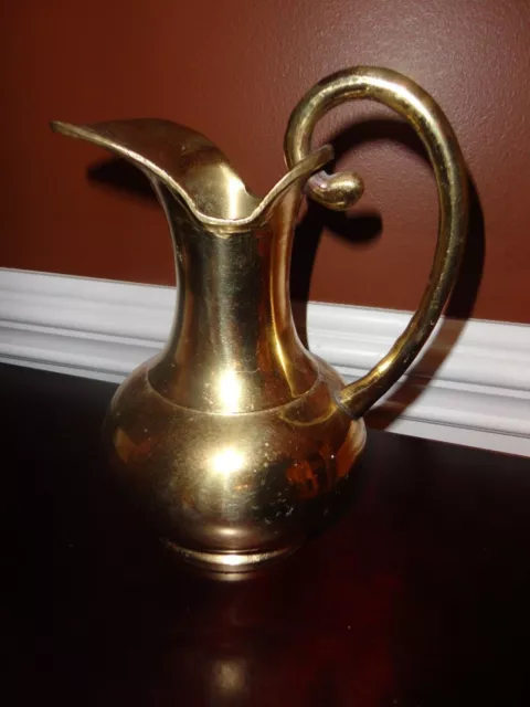 Vintage Heavy Solid Brass Pitcher  Floral Pot 7 1/2" Tall