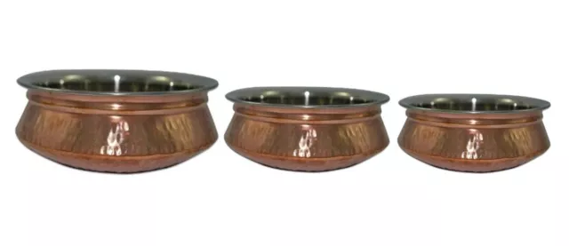 Set mit 3 Authentic Traditionell Indian Kupfer Curry Balti Schale/Handi Kanne