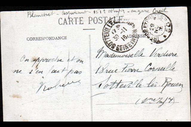 CREIL (60) VILLAS & COMMERCES / 151° Régiment INF. TRESOR ET POSTES N°60 en 1916