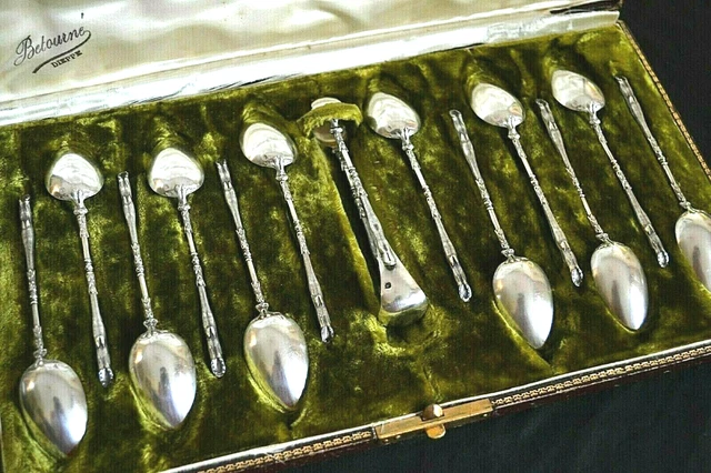 coffret ecrin service thé café argent vermeil minerve cuilleres pince