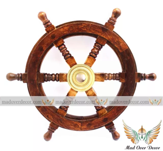 15" Volante per nave in legno antico in ottone nautico barca pirata decorativo