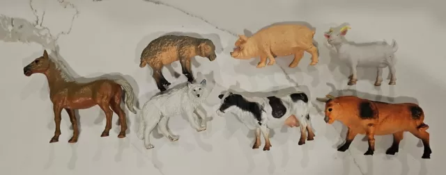 FARM ANIMALS ~ Horse Cow Sheep Goat Bull Pig & Dog ~Figure Lot Of 7 (Used)