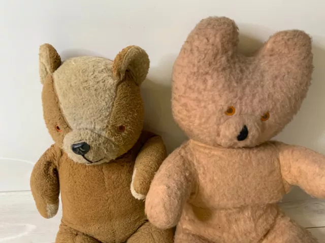 Two Vintage Scruffy Old Teddy Bears Bear Well Worn 1960s 70s Retro Toys Freepost 2