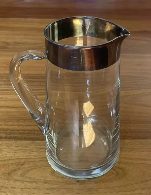 Dorothy Thorpe MAD MEN  Mid-Century Modern Silver Rimmed Pitcher Barware 8.75” 3