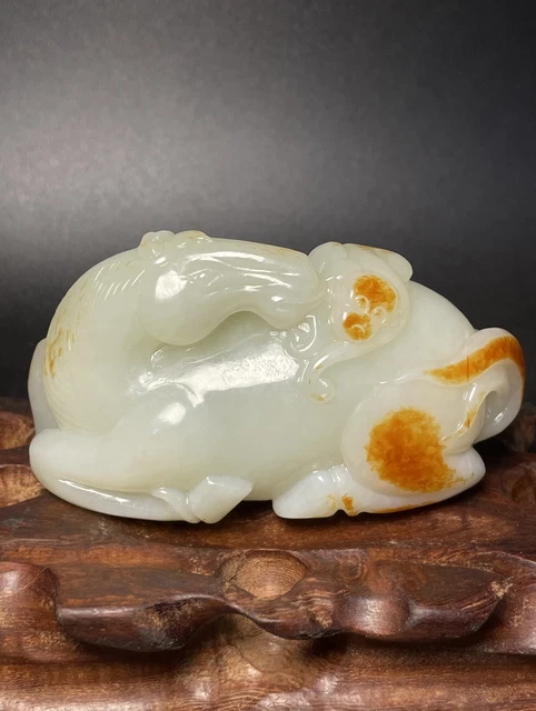 Chinese Exquisite Handmade Monkey Horse carving Hetian Jade Statue