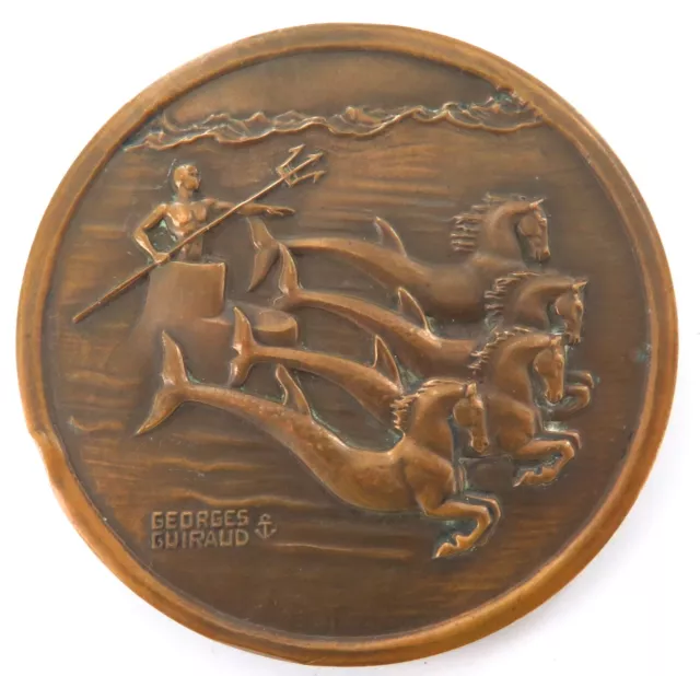 Quality / High Relief / Large French Navy Medallion. “Bouan” by Georges Guirand.